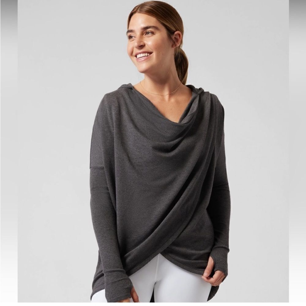 Athleta Purana Wrap Sweatshirt Charcoal Heather Grey- Size Small